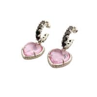 Gemstone Oorbellen, Messing, met Edelsteen, platinum plated, voor vrouw & met strass, 18x38mm, Verkocht door pair