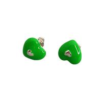 Brass Stud Earring Heart plated for woman & enamel Sold By Pair