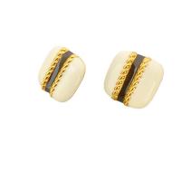 Goujon Laiton, cadre, Plaqué d'or 18K, pour femme & émail, blanc et noir, 19mm, Vendu par paire