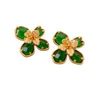 Messing Stud ørering, Flower, 18K forgyldt, for kvinde & med rhinestone, flere farver til valg, 25x27.20mm, Solgt af par