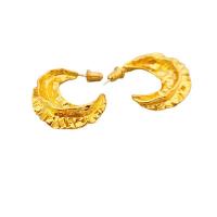 Goujon Laiton, lune, Plaqué d'or 18K, pour femme & martelé, 23x24mm, Vendu par paire