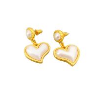 Messing Drop ørering, med Plastic Pearl, Heart, 18K forgyldt, for kvinde, 18x27mm, Solgt af par