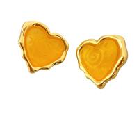 Messing oorbelknoppen, met Hars, Hart, 18K vergulde, voor vrouw, 31mm, Verkocht door pair