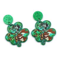 Acryl oorbellen, Four Leaf Clover, mode sieraden & voor vrouw, groen, 34x35mm, Verkocht door pair