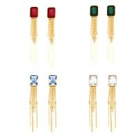 Fashion Fringe Boucles d'oreilles, laiton, avec zircon cubique, Plaqué or 18K, pour femme, plus de couleurs à choisir, protéger l'environnement, sans nickel, plomb et cadmium, 11x83mm, Vendu par paire