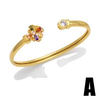 Messing Manchet Bangle, met Cubic Zirconia, 18K verguld, verschillende stijlen voor de keuze & voor vrouw, meer kleuren voor de keuze, nikkel, lood en cadmium vrij, 16mm, Binnendiameter:Ca 66mm, Verkocht door PC