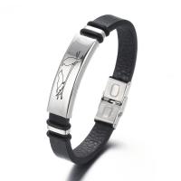 PU Leather Cord Bracelets with 304 Stainless Steel fashion jewelry & for man black Length Approx 8.07 Inch Sold By PC