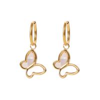 Stainless Steel Drop Earring 314 Stainless Steel with White Shell Butterfly Vacuum Ion Plating fashion jewelry & for woman golden Sold By Pair