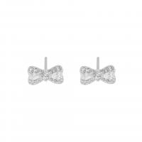 Cubic Zirconia Micro άνοιγαν Sterling Silver Σκουλαρίκι, 925 Sterling Silver, Bowknot, επιπλατινωμένα, Κορεατικό ύφος & μικρο ανοίξει κυβικά ζιρκονία & για τη γυναίκα, 5x9mm, Sold Με Ζεύγος