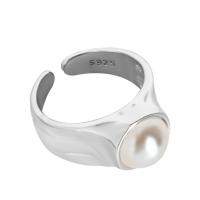 Sterling Silver smycken finger ring, 925 Sterling Silver, med Plast Pearl, plated, Koreanska stil & justerbar & för kvinna, fler färger för val, 8.50mm, Storlek:5, Säljs av PC