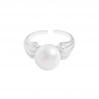 Bijoux de bague en argent sterling , argent sterling 925, avec Shell Pearl, Style coréen & réglable & pour femme, argent, 10.25mm, Taille:6.5, Vendu par PC