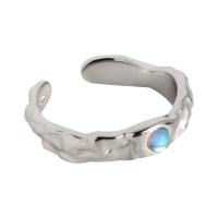 Sterling Silver Jewelry Finger Ring, 925 argento sterlina, with Moonstone, placcato platino, Stile coreano & regolabile & per la donna, 4.50mm, Misura:6, Venduto da PC