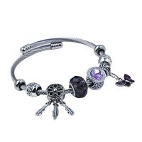 European armband, Titanium Staal, met Kristal, plated, Verstelbare & voor vrouw, purper, Lengte Ca 7.87 inch, 3pC's/Lot, Verkocht door Lot