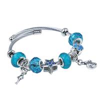 European Bracelet, Cruach Tíotáiniam, le Crystal, plátáilte, Inchoigeartaithe & do bhean & cruan & le rhinestone, Skyblue, 3ríomhairí pearsanta/Lot, Díolta De réir Lot