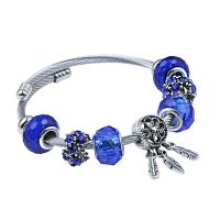 European armband, Titanium Staal, met Kristal, plated, Verstelbare & voor vrouw & met strass, blauw, 3pC's/Lot, Verkocht door Lot