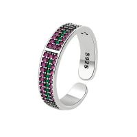 Kubieke Circonia Micro Pave Brass Ring, Messing, plated, Verstelbare & micro pave zirconia & voor vrouw, zilver, Verkocht door PC