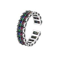 Cúbicos Circonia Micro Pave anillo de latón, metal, chapado, Ajustable & micro arcilla de zirconia cúbica & para mujer, multicolor, Vendido por UD