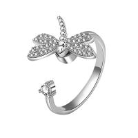 Cúbicos Circonia Micro Pave anillo de latón, metal, Libélula, chapado en color de platina, Ajustable & micro arcilla de zirconia cúbica & para mujer, color de platina, Vendido por UD