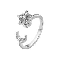 Strass Ringe, Messing, Mond und Sterne, Platinfarbe platiniert, Einstellbar & für Frau & mit Strass, keine, verkauft von PC