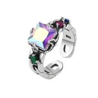 Rhinestone Finger Ring Brass platinum color plated Adjustable & for woman & with rhinestone platinum color Sold By PC