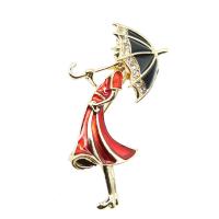 Glazuur broche, Zinc Alloy, Meisje, gold plated, uniseks & met strass, rood, nikkel, lood en cadmium vrij, 25x47mm, Verkocht door PC