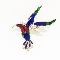 Glazuur broche, Zinc Alloy, Vogel, gold plated, voor vrouw & met strass, multi-gekleurde, nikkel, lood en cadmium vrij, Verkocht door PC