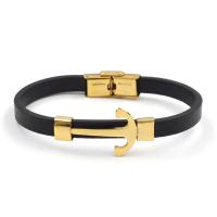 Bracelets cordon PU, cuir PU, avec Acier titane, ancre, Vintage & pour homme, plus de couleurs à choisir, Longueur 21 cm, Vendu par PC