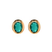 Boucles d'oreilles cristal, laiton, avec cristal, ovale, Placage de couleur d'or, bijoux de mode & pour femme, vert, protéger l'environnement, sans nickel, plomb et cadmium, 16x18.40mm, Vendu par paire