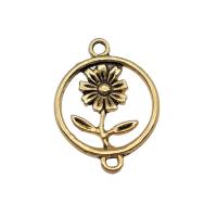 Fleur Zinc Alloy connecteur, alliage de zinc, Plat rond, Plaqué de couleur d'or antique, Vintage & DIY & boucle de 1/1 & creux, protéger l'environnement, sans nickel, plomb et cadmium, 18x24mm, Vendu par PC