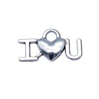 Pendentifs coeur en alliage de zinc, Plaqué de couleur d'argent, Vintage & DIY, protéger l'environnement, sans nickel, plomb et cadmium, 9x17mm, Vendu par PC