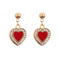 Boucles d'oreilles cristal, Acier inoxydable 304, avec cristal, coeur, bijoux de mode & pour femme & émail, plus de couleurs à choisir, 15mm,30mm, Vendu par paire