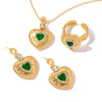 Gioielli Brass Set, anello dito & orecchino & Collana, ottone, Cuore, placcato color oro, gioielli di moda & stili diversi per la scelta & Micro spianare cubic zirconia & per la donna, nessuno, assenza di nichel,piombo&cadmio, Venduto da PC