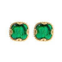 Boucle d'oreille résine, laiton, avec strass de résine, larme, Placage de couleur d'or, bijoux de mode & pour femme, vert, protéger l'environnement, sans nickel, plomb et cadmium, 19.80x19.80mm, Vendu par paire