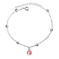 Bracelets en laiton, avec Strawberry Quartz, avec 3.6cm chaînes de rallonge, Rond, Placage de couleur platine, bijoux de mode & pour femme, couleur platine, protéger l'environnement, sans nickel, plomb et cadmium, 6mm, Longueur 16 cm, Vendu par PC