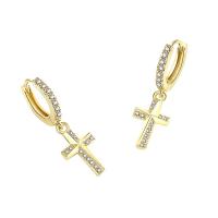 Cubic Zirconia Micro Pave Brass Earring Cross plated micro pave cubic zirconia & for woman Sold By Pair