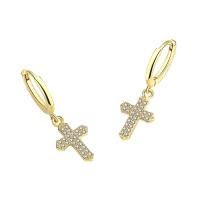 Cubic Zirconia Micro Pave Brass Earring Cross plated micro pave cubic zirconia & for woman Sold By Pair