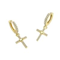 Cubic Zirconia Micro Pave Brass Earring Cross plated micro pave cubic zirconia & for woman Sold By Pair