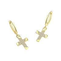 Cubic Zirconia Micro Pave Brass Earring Cross plated micro pave cubic zirconia & for woman Sold By Pair