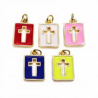 Laiton Pendentifs Croix, rectangle, fade et jamais plaqué de haute qualité, bijoux de mode & pour femme & émail, plus de couleurs à choisir, 10x15x2mm, Vendu par PC