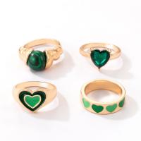 Zinklegering Ring Set, Zinc Alloy, met Malachiet & Kristal, gold plated, 4 stuks & mode sieraden & voor vrouw, twee verschillende gekleurde, Verkocht door Stel