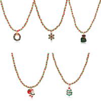 Natale Collane, lega in zinco, with resina, with 7cm extender chain, placcato color oro, Design natalizio & gioielli di moda & stili diversi per la scelta & per la donna & smalto, nessuno, Foro:Appross. 4.5mm, Venduto per 45 cm filo