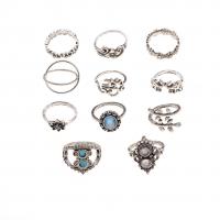 Sinc Alloy Ring Set, dath airgid plated, 11 phíosa & jewelry faisin & do bhean & le rhinestone, airgid, Díolta De réir Socraigh