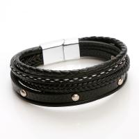 Pulseras de Cordón de PU, Cuero de PU, con aleación de zinc, multicapa & para hombre, Negro, longitud 21 cm, Vendido por UD