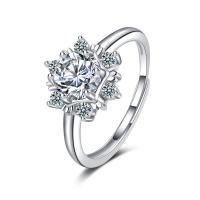 Cubic Zircon Messing fingerring, med Cubic Zirconia, Snowflake, platin farve forgyldt, Justerbar & for kvinde, platin farve, nikkel, bly & cadmium fri, 10mm, Indvendig diameter:Ca. 16mm, Solgt af PC