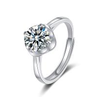 Cubic Zircon Messing fingerring, med Cubic Zirconia, Flower, platin farve forgyldt, Justerbar & for kvinde, platin farve, nikkel, bly & cadmium fri, 9mm, Indvendig diameter:Ca. 16mm, Solgt af PC