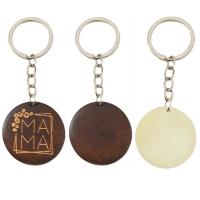 Key Chain, Træ, med Zinc Alloy, Flad Rund, Bærbare & Unisex, flere farver til valg, 95mm, Solgt af PC