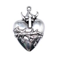 Pendentifs coeur en alliage de zinc, Plaqué de couleur d'argent, Vintage & DIY, protéger l'environnement, sans nickel, plomb et cadmium, 29x42mm, Vendu par PC