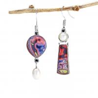 Pendientes asimétricos, aleación de zinc, con Perlas cultivadas de agua dulce & Cristal de murano, chapado en color de plata antigua, Joyería & para mujer, libre de níquel, plomo & cadmio, 51x15mm, Vendido por Par