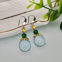 Gemstone Earrings, liga de zinco, with Esmeralda & Selenita, platinado, joias de moda & para mulher & com strass, níquel, chumbo e cádmio livre, 45x12mm, vendido por par