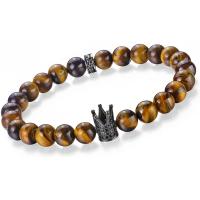 Gemstone Armbånd, Tiger Eye, med magnesit & 304 rustfrit stål, Crown, mode smykker & Unisex & med rhinestone, 8mm, Længde Ca. 9.6 inch, Ca. 8.3 inch, Solgt af PC